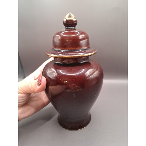 8.5" Jar Birds Floral Porcelain Ginger Jar lid Ceramic Shiny Glaze Gold Trim - Picture 7 of 14